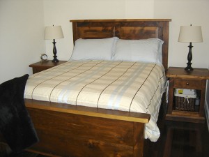Vintage Pine Paneled Queen Platform Bed
